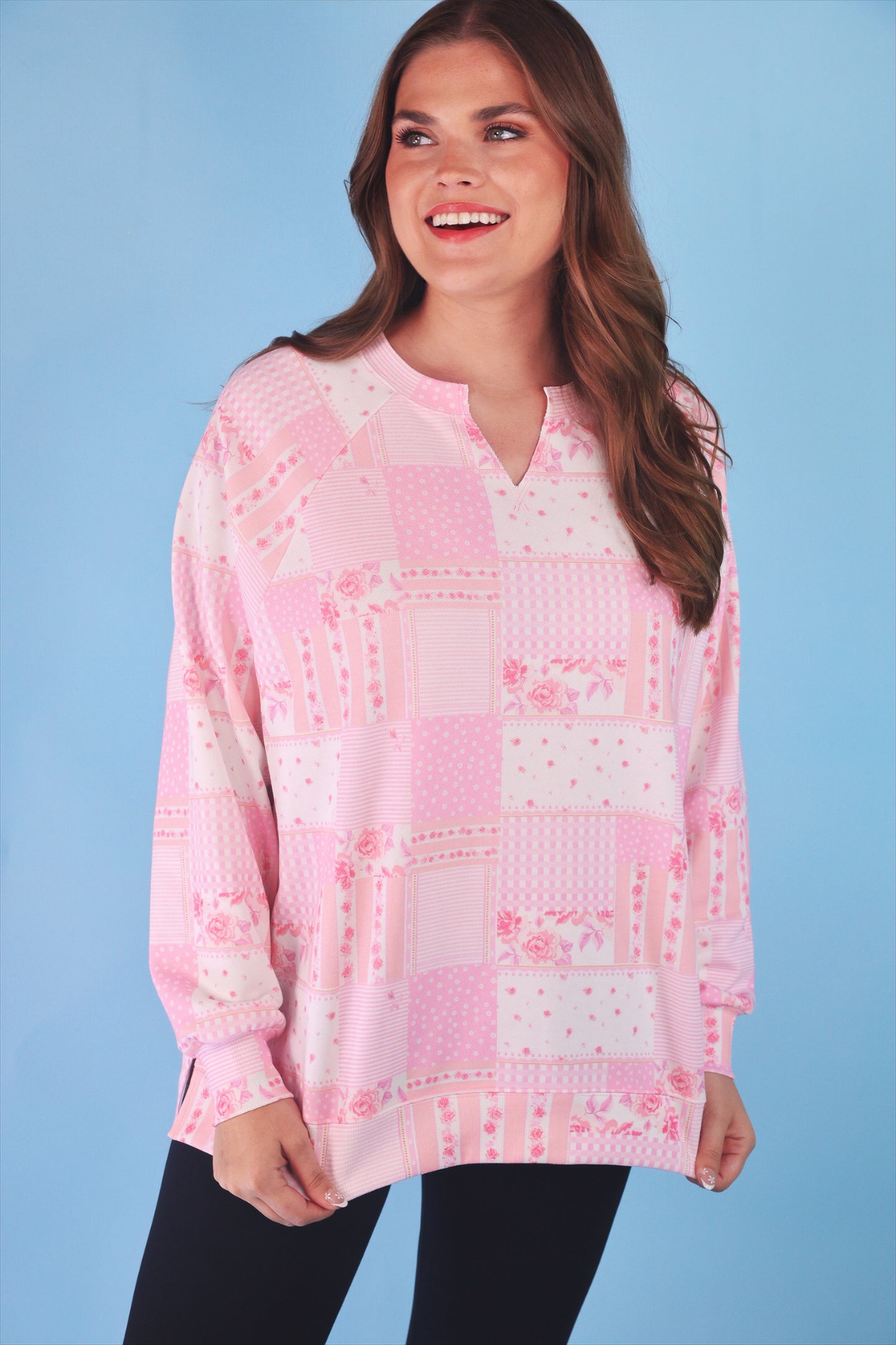 Riley French Terry Pullover- Pink Patchwork