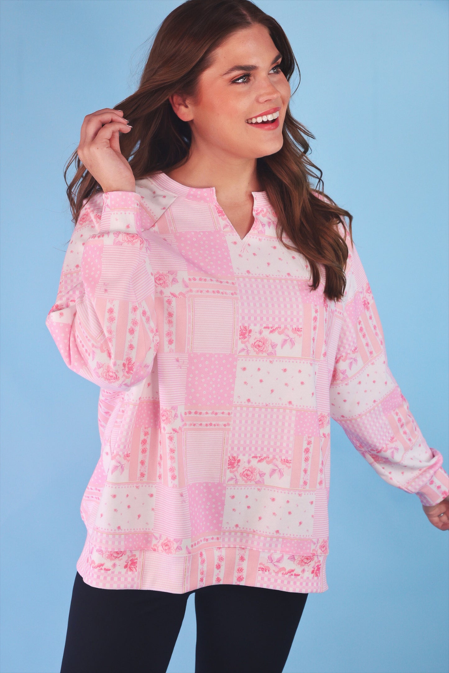 Riley French Terry Pullover- Pink Patchwork