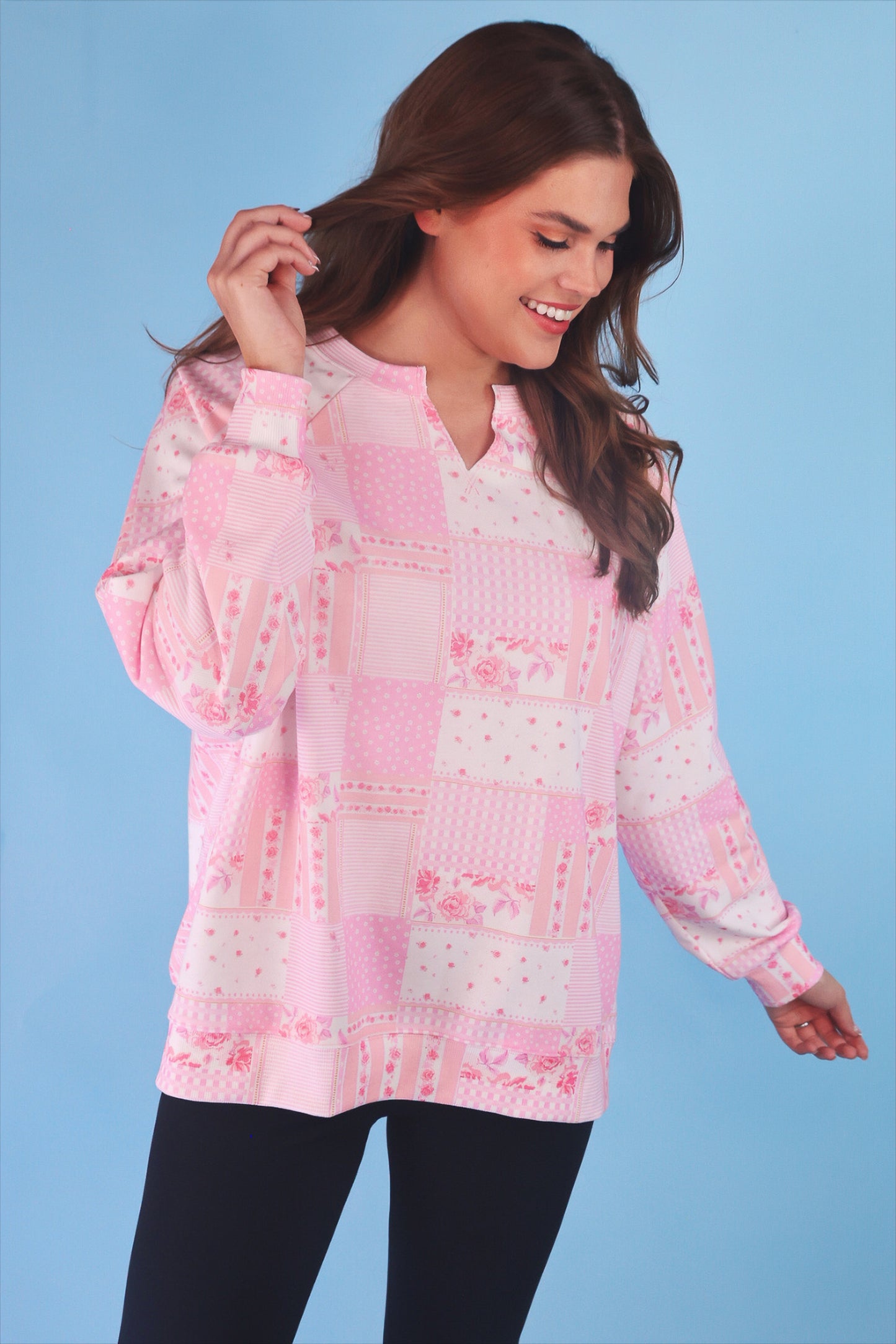 Riley French Terry Pullover- Pink Patchwork