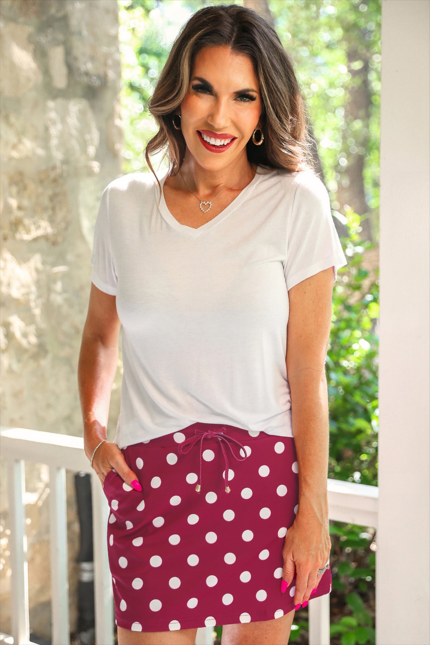 PREORDER- Burgundy Polka Dot Skort