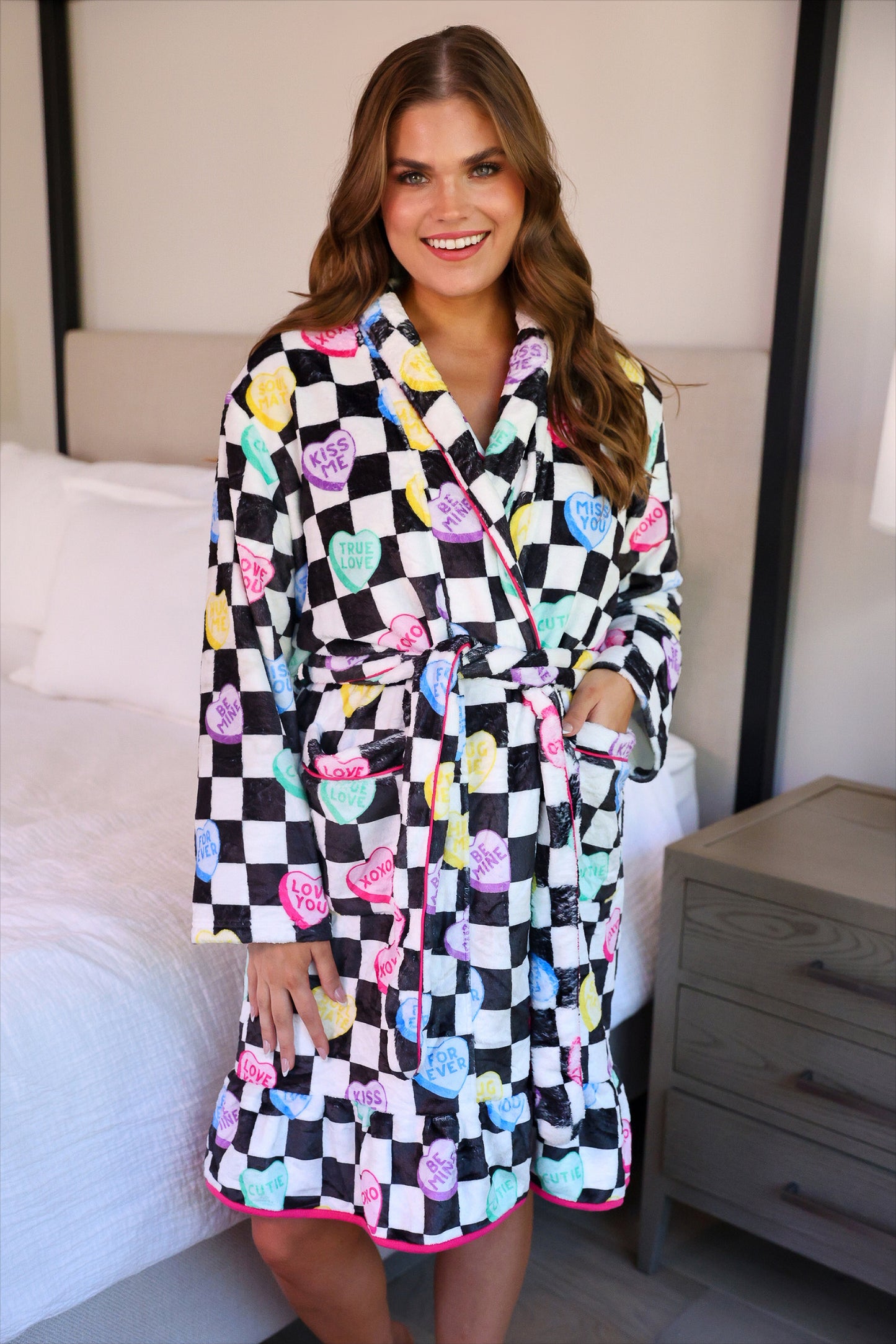 Legacy Lounge Robe- Checkered Conversation Hearts