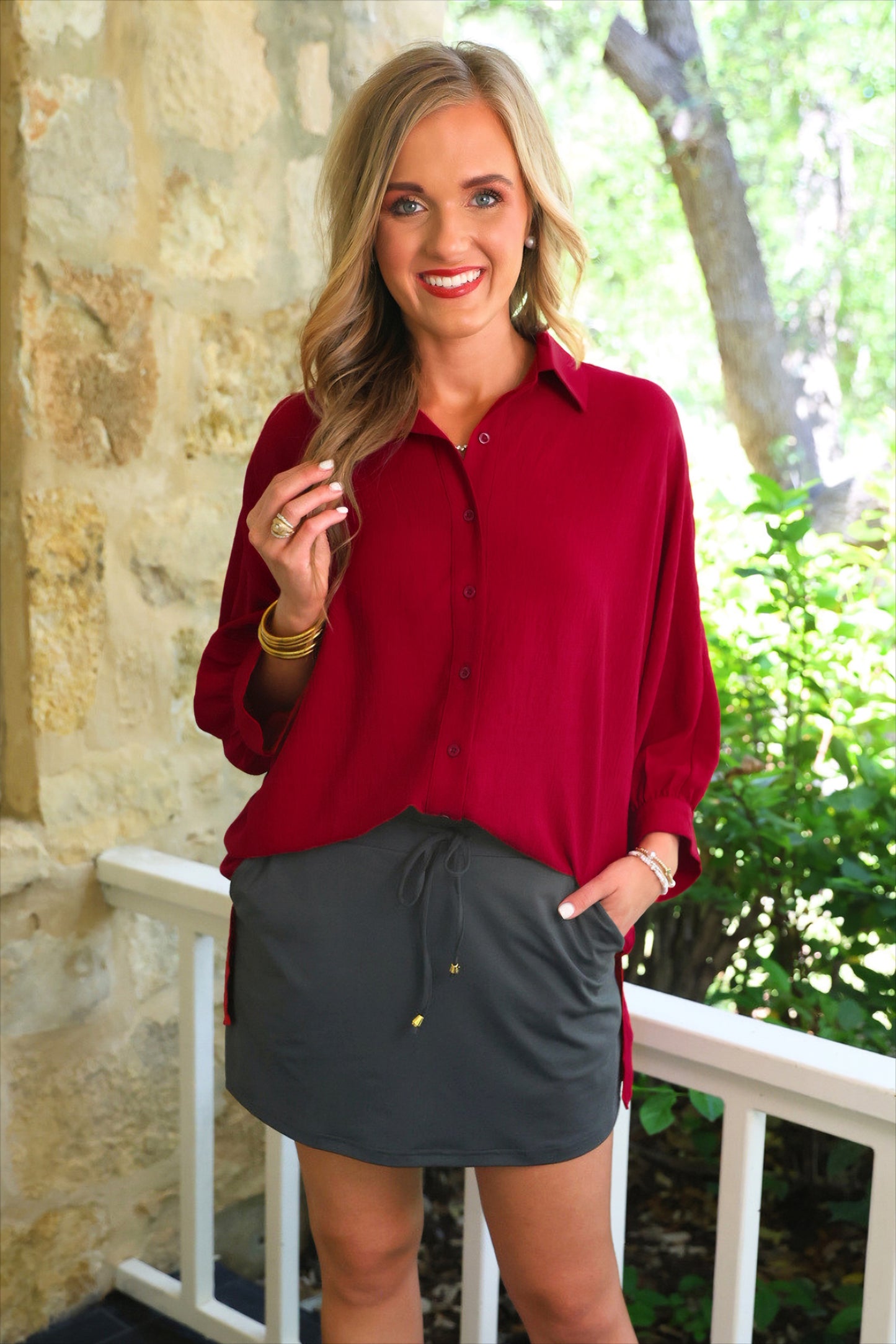 PREORDER- Sloane Button Up Top- Burgundy