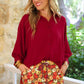 PREORDER- Sloane Button Up Top- Burgundy