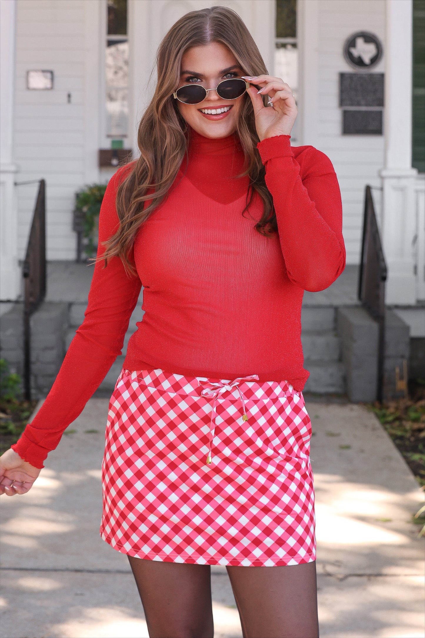 Red Diagonal Gingham Skort
