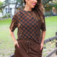 Emma Mesh Tee- Black and Chocolate Checkered
