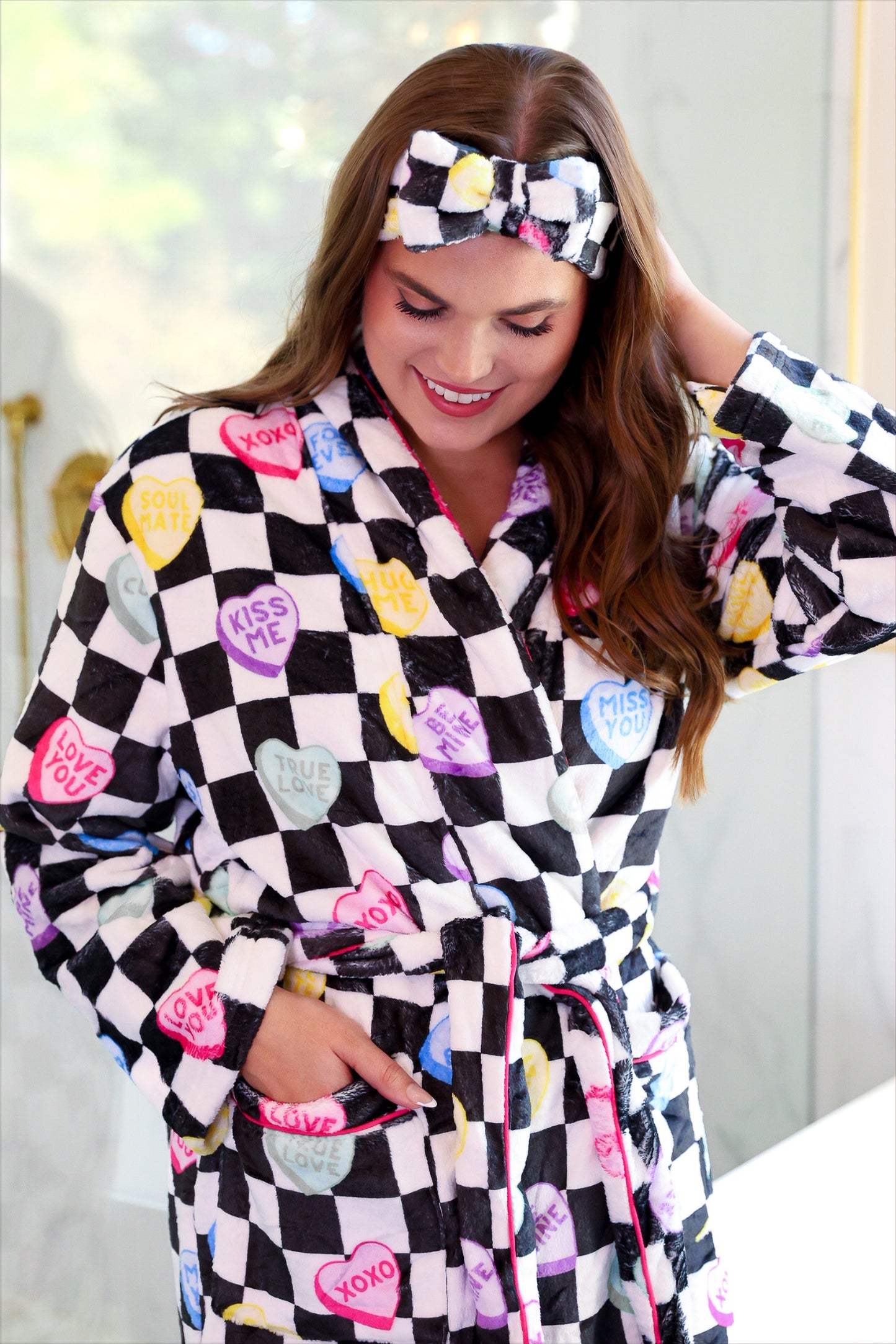 Checkered Conversation Hearts Spa Headband
