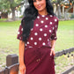 Emma Mesh Tee- Burgundy Polka Dot