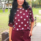 Emma Mesh Tee- Burgundy Polka Dot