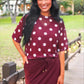 Emma Mesh Tee- Burgundy Polka Dot