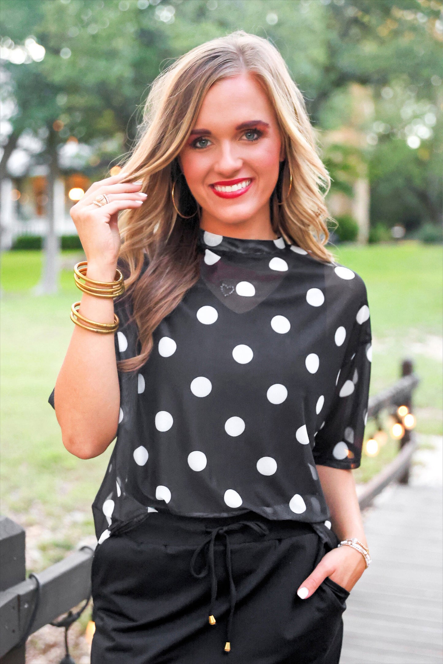 Emma Mesh Tee- After Dark Polka Dot