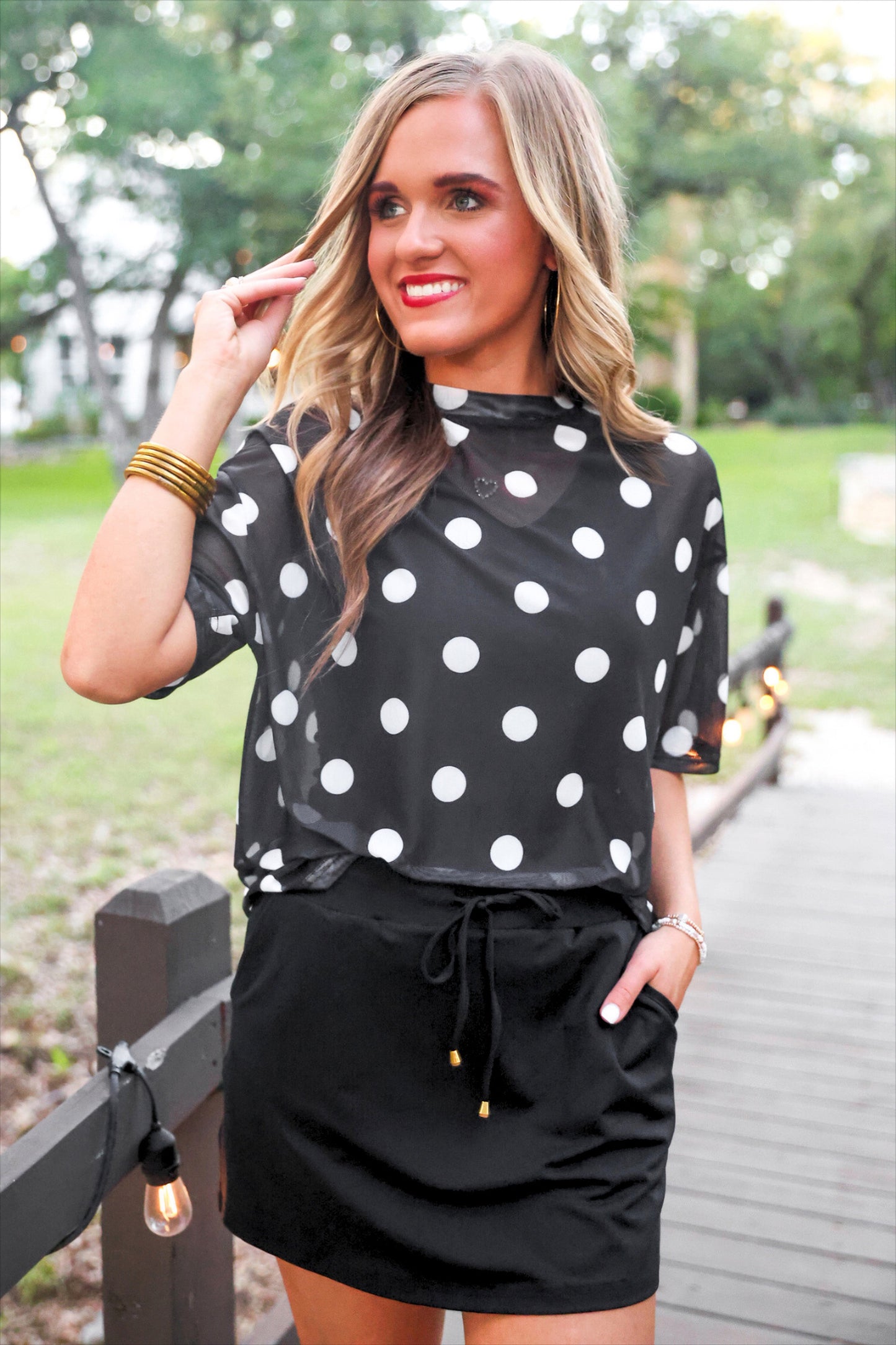 Emma Mesh Tee- After Dark Polka Dot