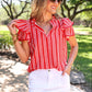 PREORDER- Layla Striped Flutter Sleeve Blouse- Red
