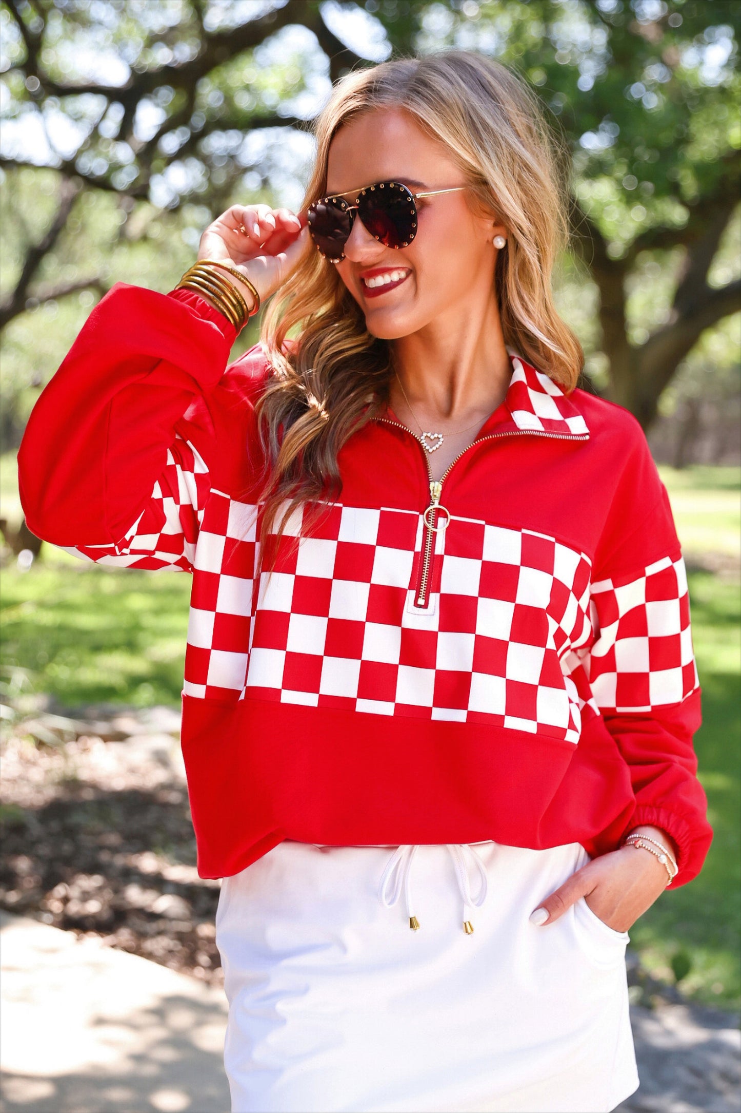 PREORDER- End Zone Checkered Pullover- Red