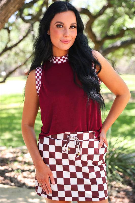 PREORDER- Checkmate Ribbed Tank- Maroon
