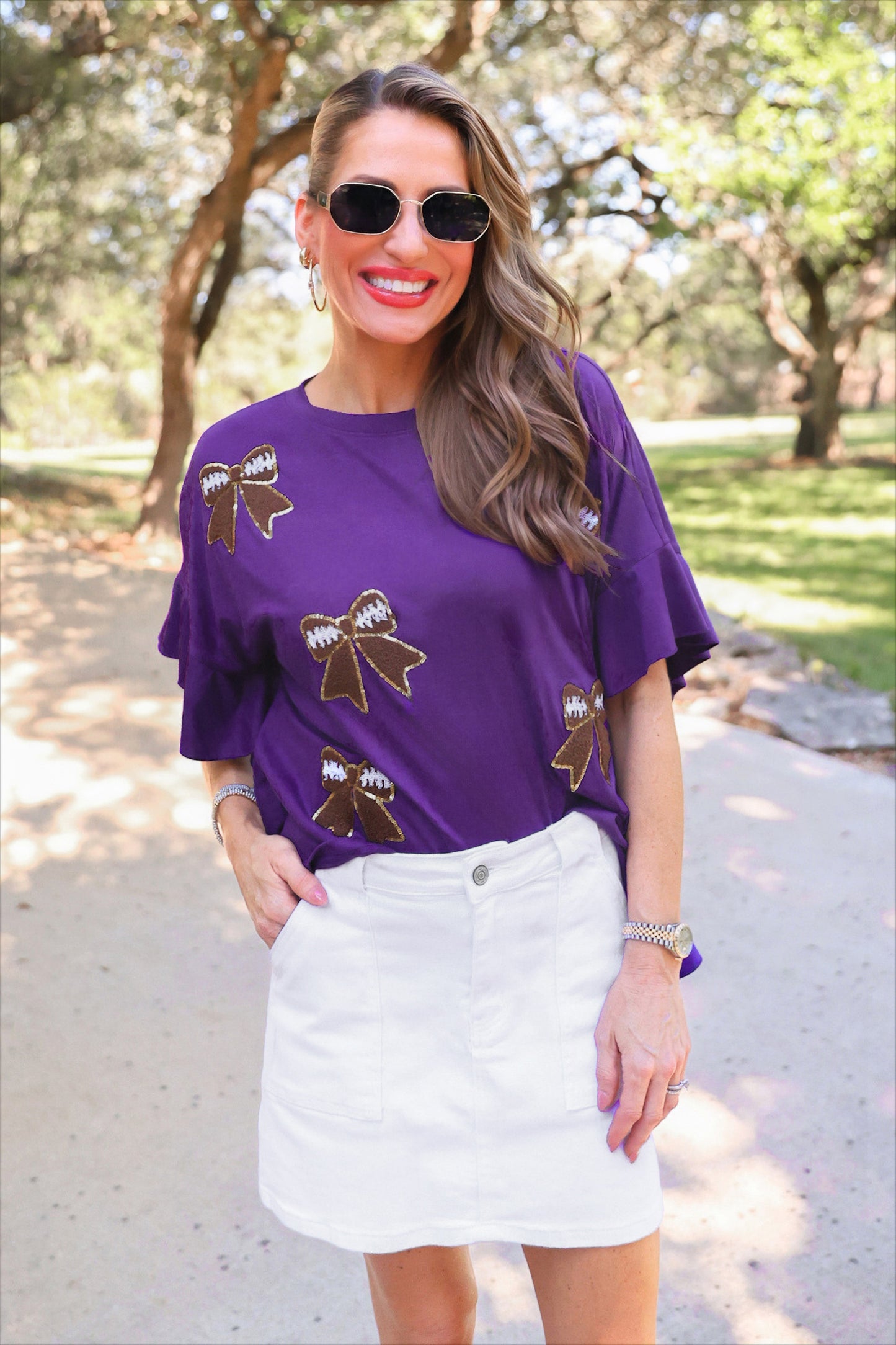 PREORDER- Sideline Sparkle Ruffle Top- Purple