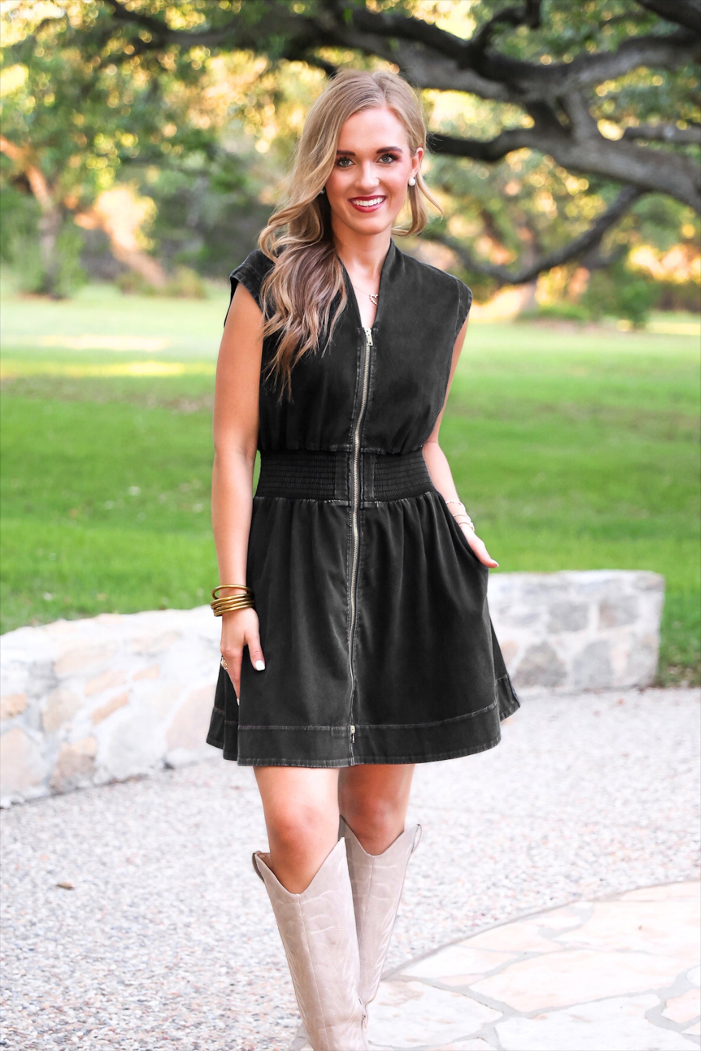 PREORDER- Refined Denim Zipper Dress- Black