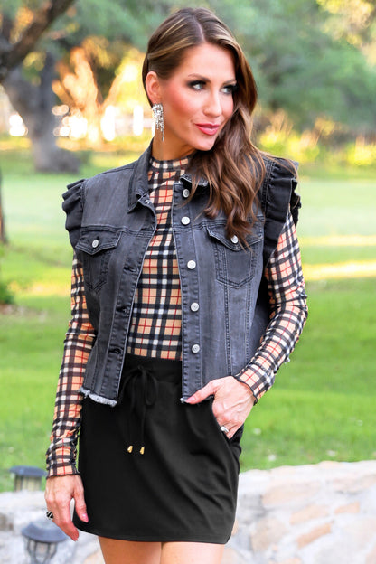 PREORDER- Jordan Ruffle Denim Vest- Black Denim