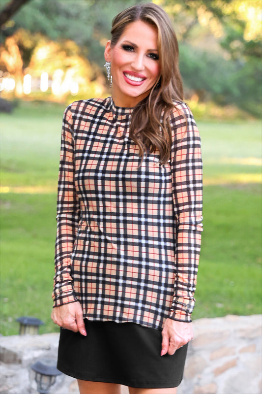 PREORDER- Kate Mesh Top- Nora Plaid