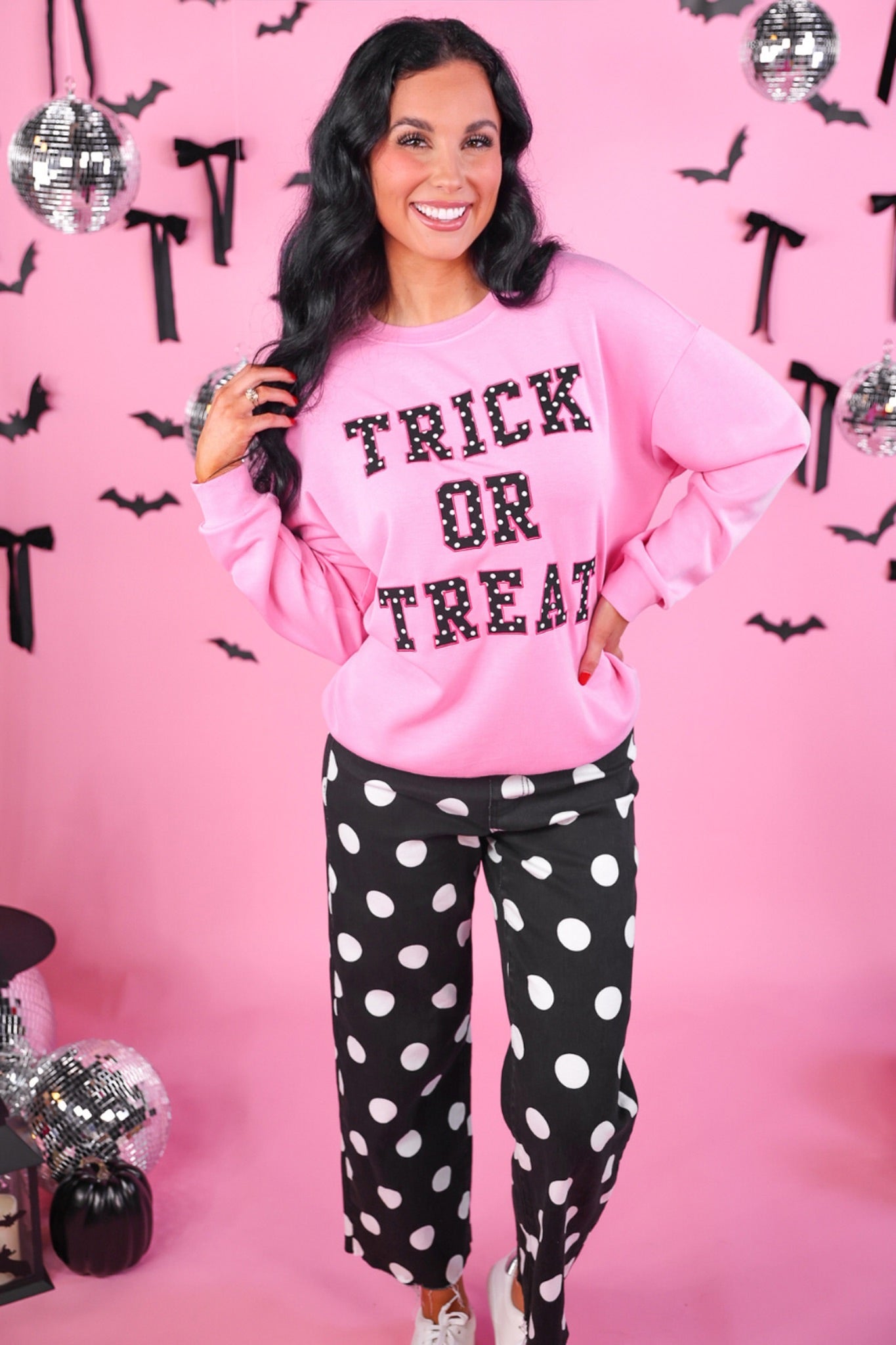 PREORDER- Just Vibing Denim Pants- After Dark Polka Dot