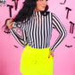 PREORDER- Keigan Mesh Top- Black/White Stripes