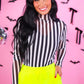 PREORDER- Keigan Mesh Top- Black/White Stripes