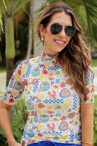 Kora Short Sleeve Mesh Top- Amalfi Mood