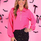 PREORDER- Levi Ribbed Quarter Zip Pullover- Neon Pink