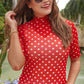 Kora Short Sleeve Mesh Top- Red Polka Dot