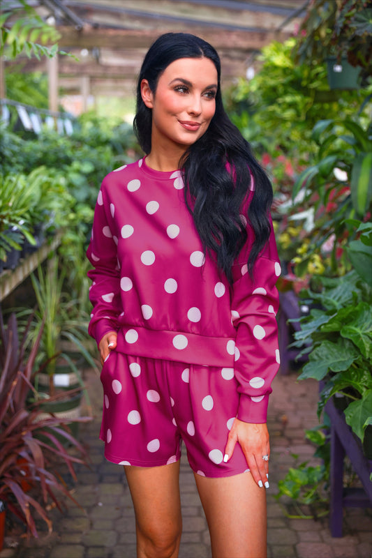 PREORDER- Luna Luxe Pullover Set- Pink Polka Dot