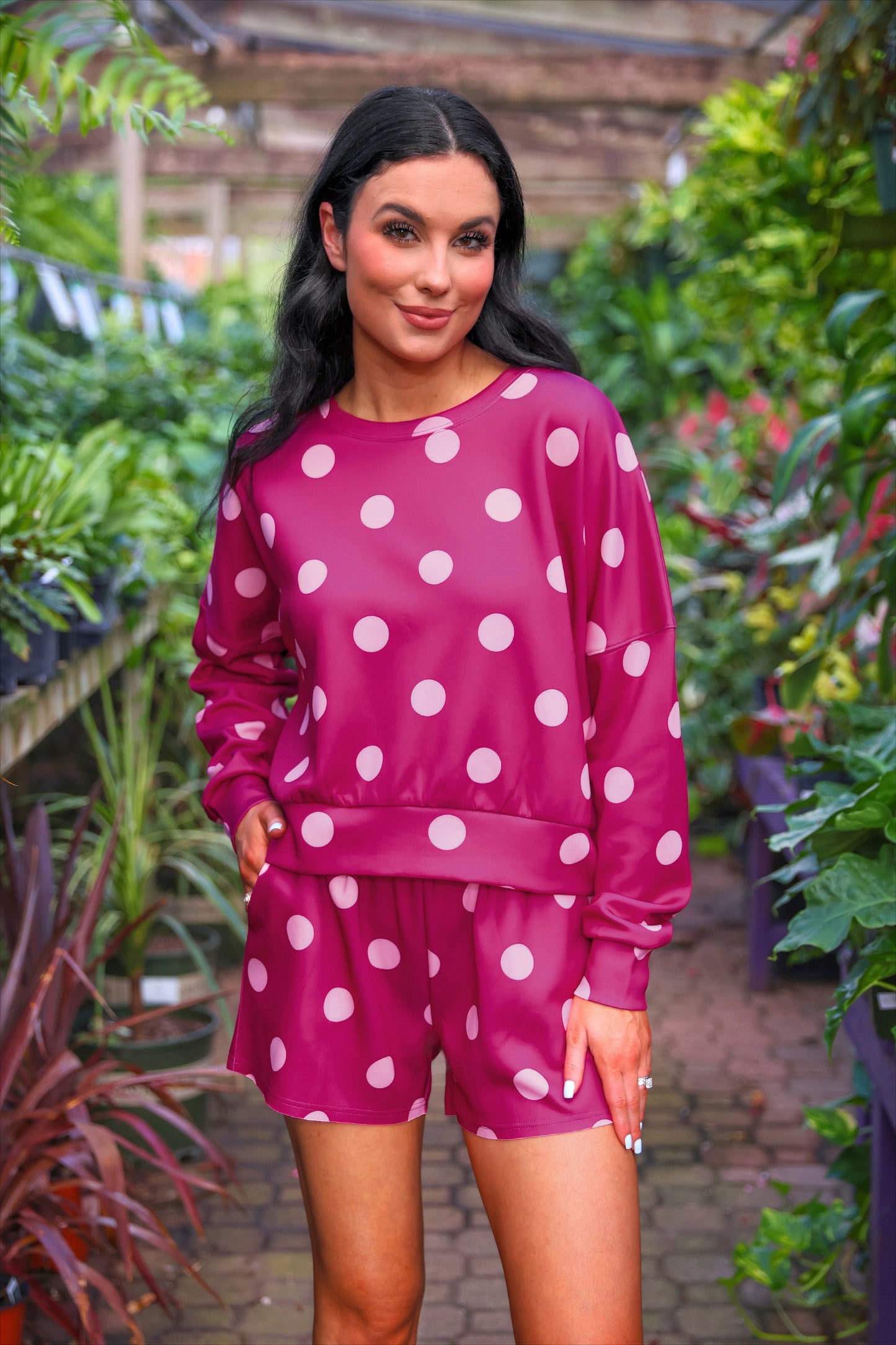 PREORDER- Luna Luxe Pullover Set- Pink Polka Dot