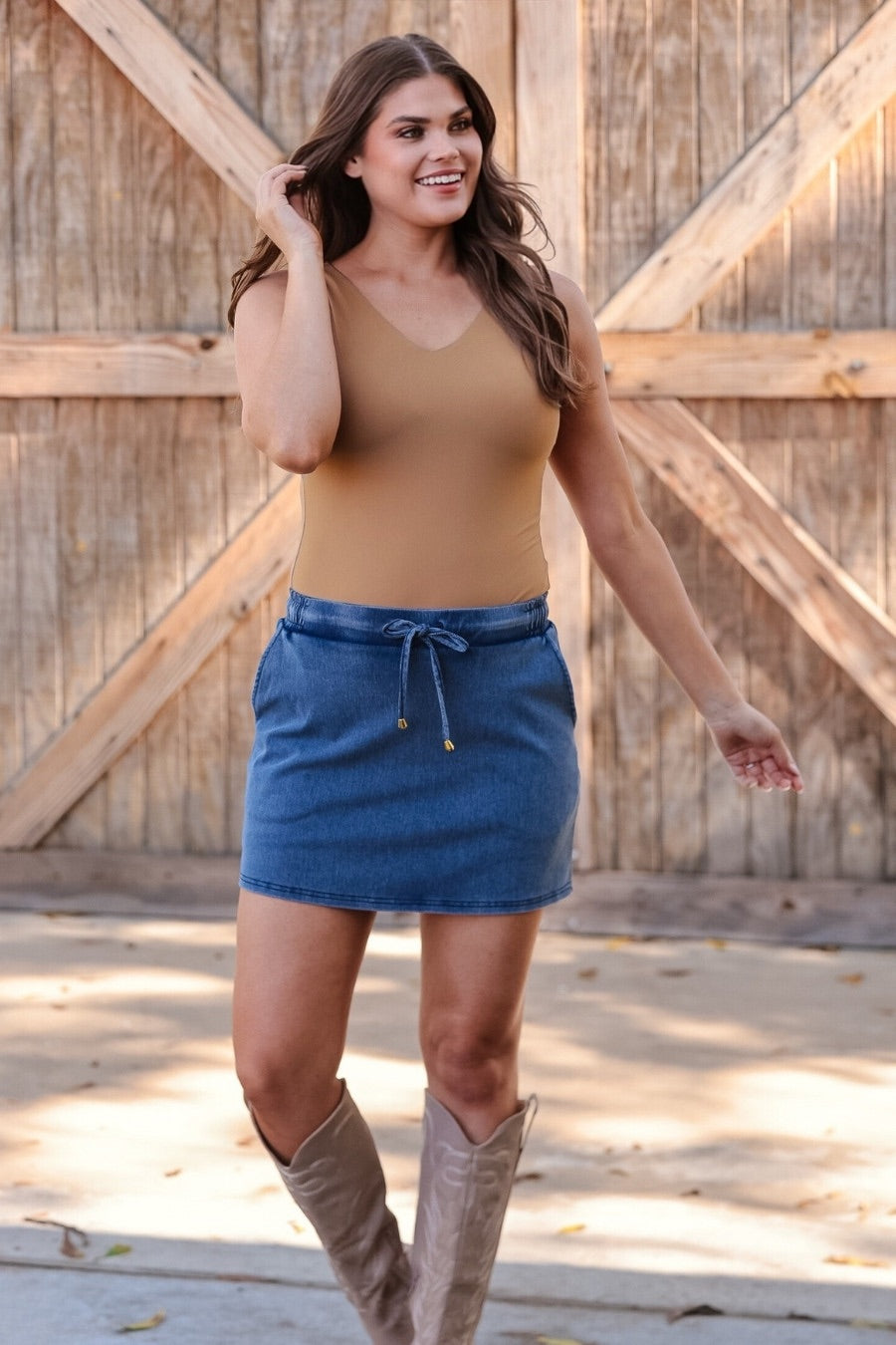 Haven V-Neck Bodysuit- Tan