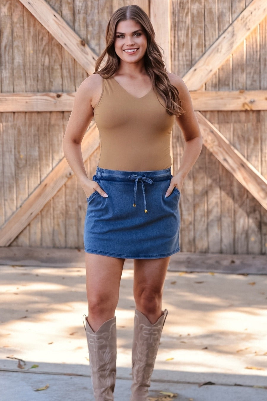 Haven V-Neck Bodysuit- Tan