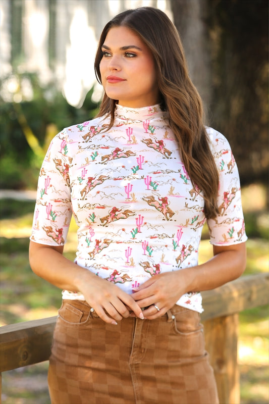 Kora Short Sleeve Mesh Top- Desert Darling