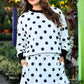Printed Terry Skort Set- Black/White Polka Dot