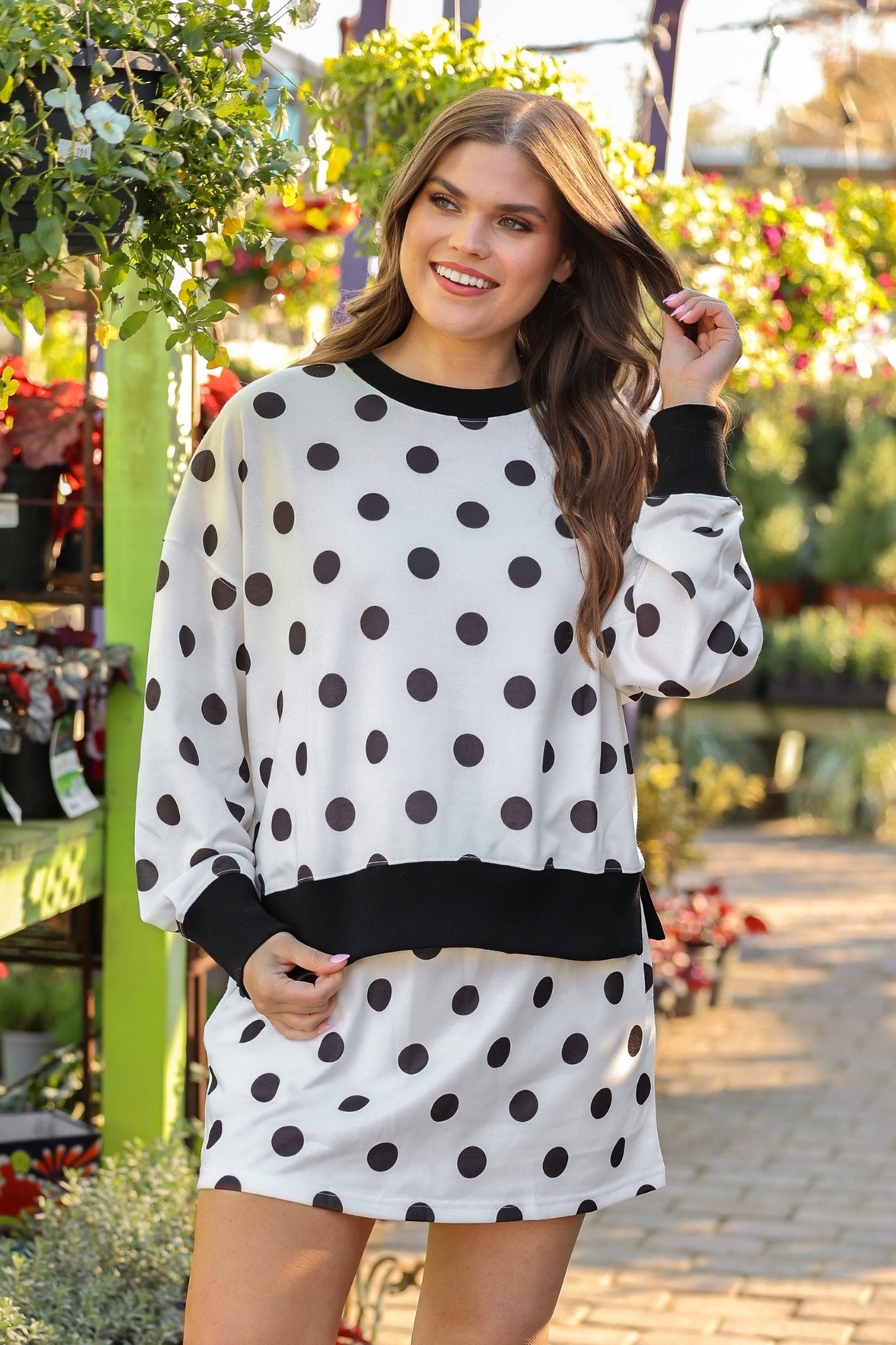 Printed Terry Skort Set- Black/White Polka Dot