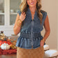 PREORDER- Refined Denim Peplum Top- Light Wash