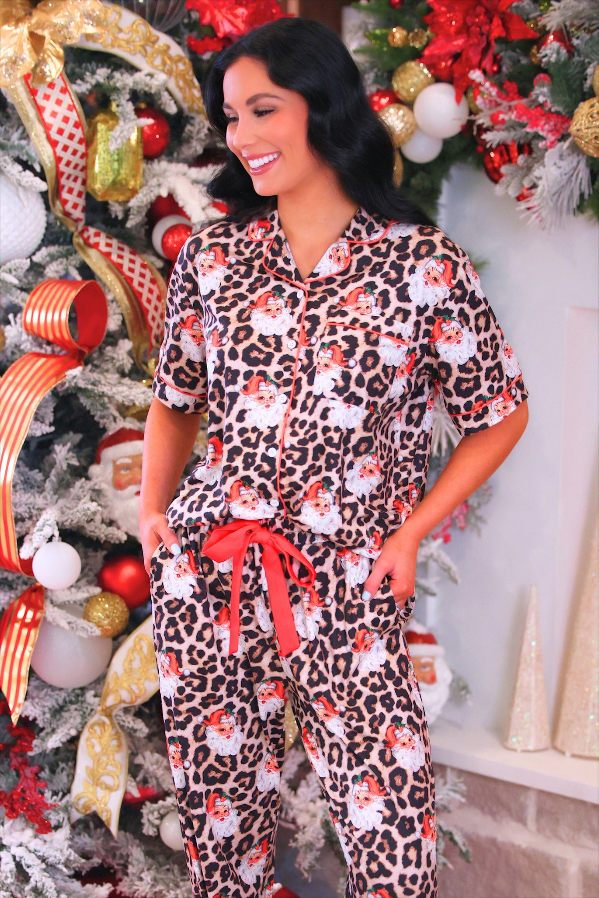 Santa Safari Chic Ruffle Pajama Set