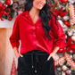 PREORDER- Prim Button Up Velvet Top- Red
