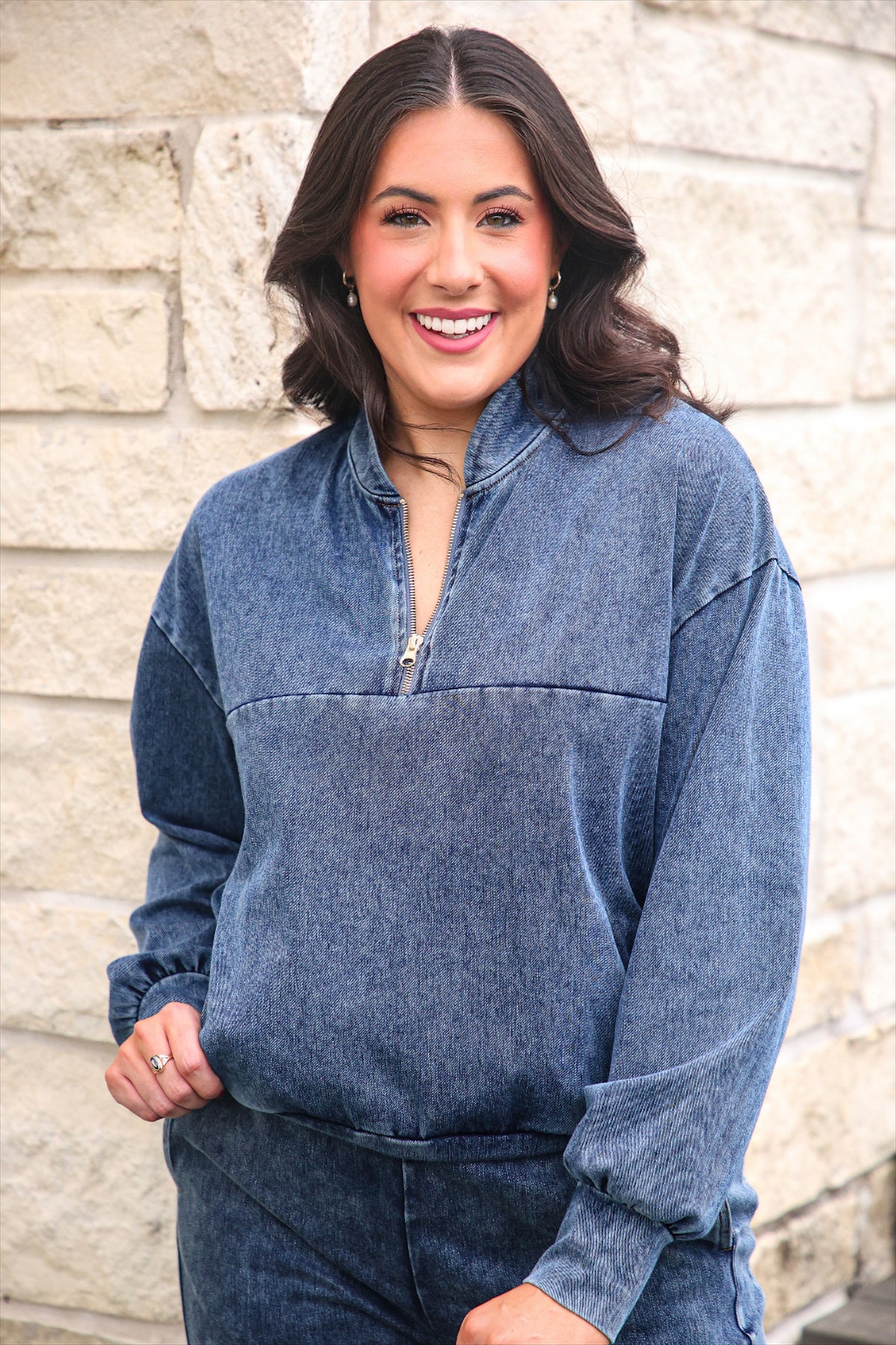 PREORDER- Refined Denim Quarter Zip Pullover