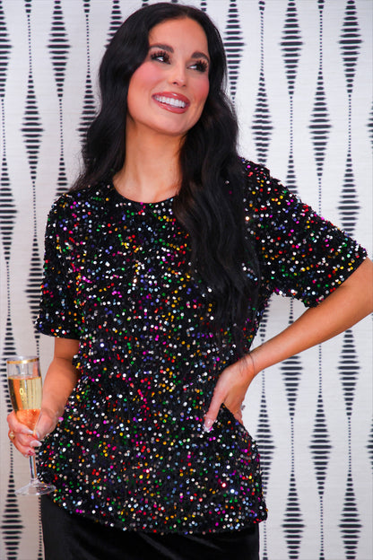 PREORDER- Multi Color Velvet Sequin Tee