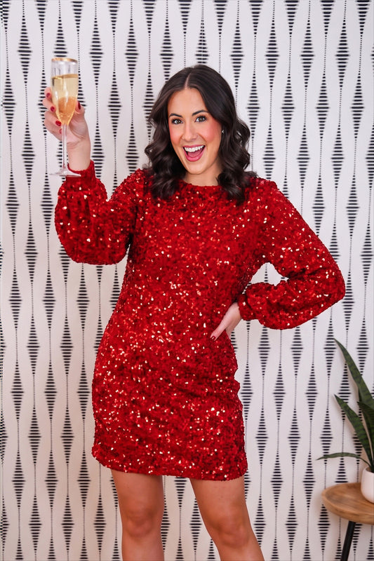 Old Flame Sequin Dress- Red