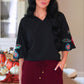 PREORDER- Donna Floral Embroidered Top- Black