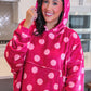 Cozy Blanket Hoodie- Magenta Polka Dot