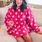 Cozy Blanket Hoodie- Magenta Polka Dot