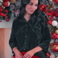 PREORDER- Prim Button Up Velvet Top- Black