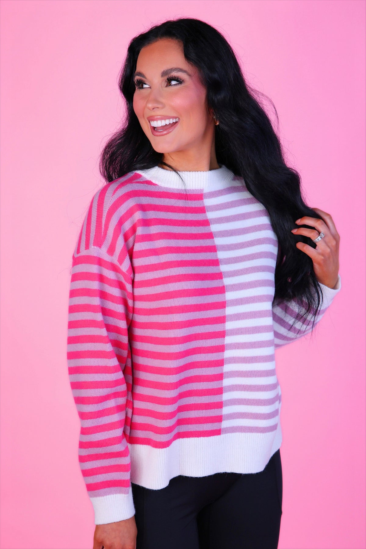 PREORDER- Nikki Color Block Sweater- Pink Stripe