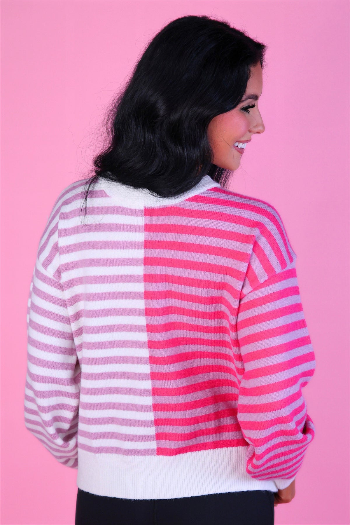PREORDER- Nikki Color Block Sweater- Pink Stripe