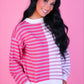 PREORDER- Nikki Color Block Sweater- Pink Stripe