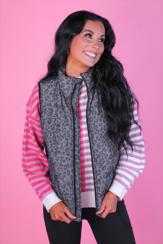 PREORDER- Delilah Puffer Vest- Smoky Leopard