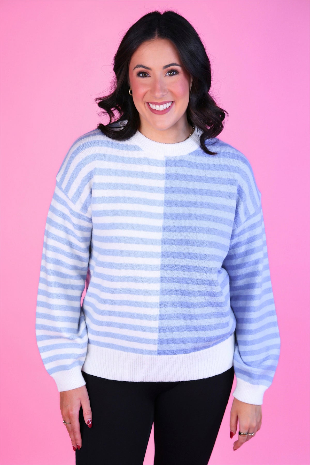 PREORDER- Nikki Color Block Sweater- Blue Stripe